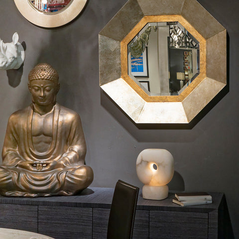 Marble, Mirrored, and Grasscloth