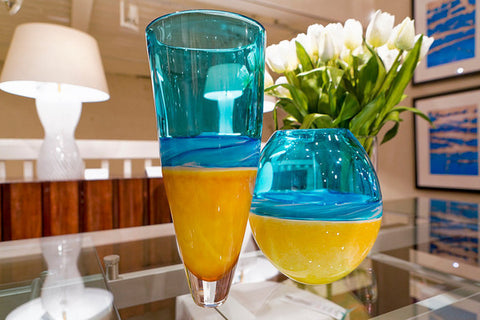 Beach Tall Vase, Copper Blue - Teign Valley Glass