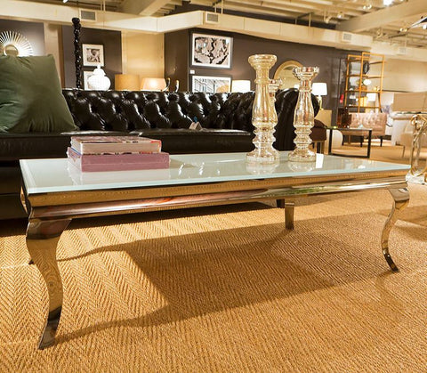 Stainless Steel Coffee Table with Thick Tempered Glass Top - Howard Elliott Collection