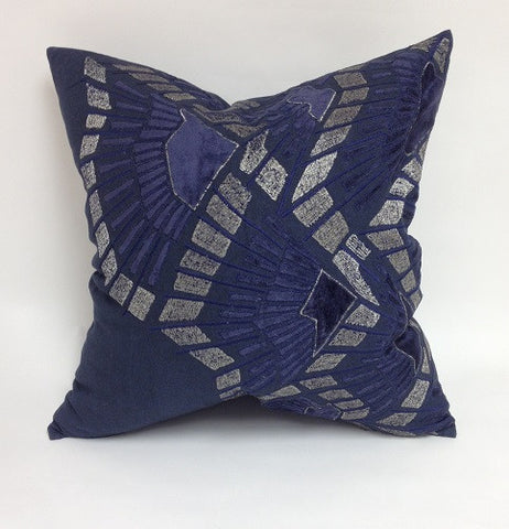 Navy Linen/Navy Velvet/Silver Applique - Callisto Home