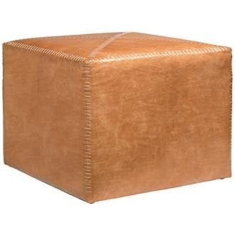 Large Buff Leather Ottoman - Jamie Young