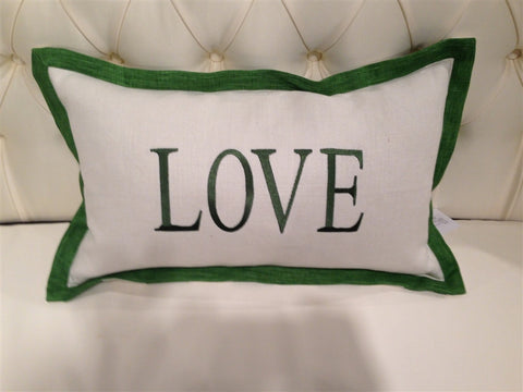 Slubby Linen 12 x 20 Ivory "Love" Pillow - Legacy Linens