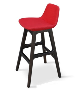 Pera Wood Bar Stool with Red Leatherette - Soho Concept
