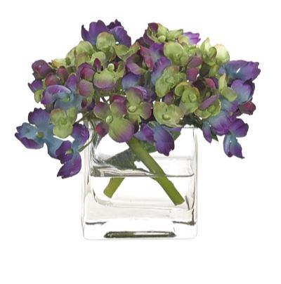 Hydrangea, Glass Cube - Natural Decorations