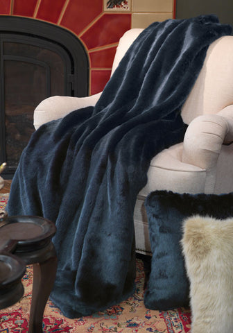 Steel Blue Mink Couture Faux Fur Throw - Fabulous Furs