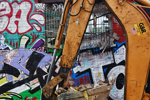 Grated Wall With Bucket - North Philadelphia Winter 2013 - Michael & Sylvie Rose Spewak