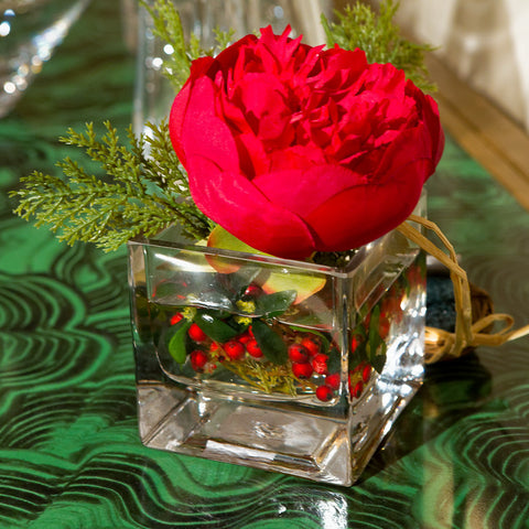 Peony & Cedar Red Glass Cube - NDI