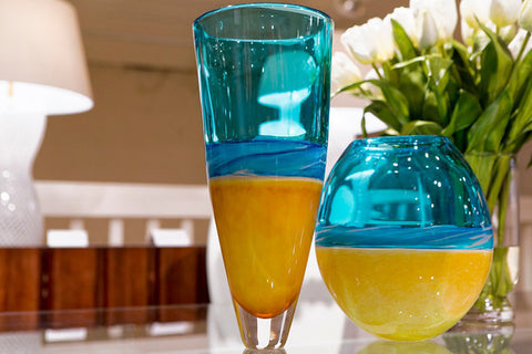 Beach Tall Vase, Copper Blue - Teign Valley Glass