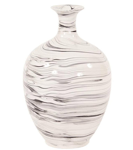 Porcelain White and Black Swirl Bottle Vase - Howard Elliott