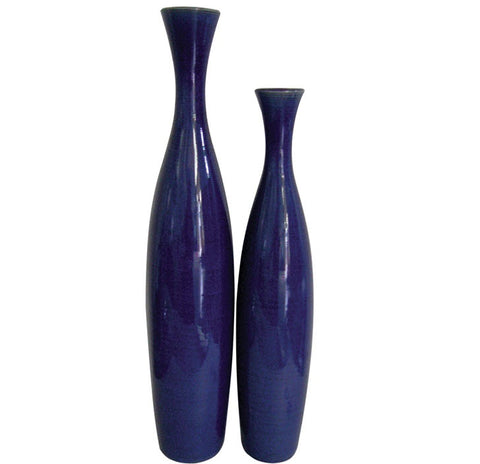 Cobalt Blue Glaze Ceramic Vases Set of 2 - Howard Elliott