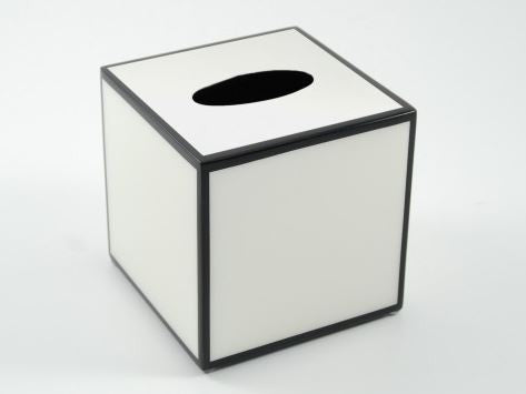 Cube Tissue Box Cover White with Black Trim - Pacific Connections