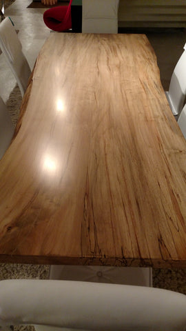 Spalted Maple Live-Edge Slab With Stainless Steel Base Dining Table - Lancaster Iron and Wood