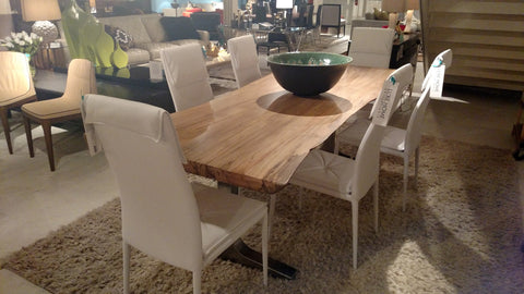 Spalted Maple Live-Edge Slab With Stainless Steel Base Dining Table - Lancaster Iron and Wood