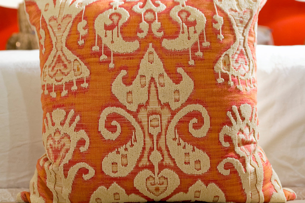 Ikat Orange Brocade Cream Beading Callisto Home Luxe Home Philadelphia