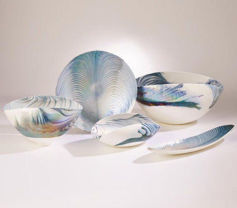 Ivory Turquoise Feather Swirl Murano Glass Collection - Global Views