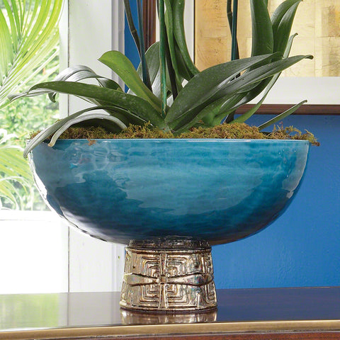 Maze Compote Cobalt Antique Gold - Global Views