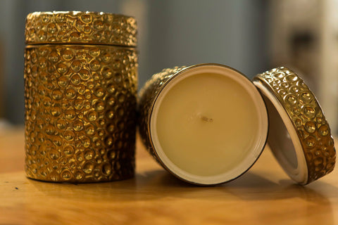 Moonscape Jar Candle Sandlewood Teak Gold - Global Views