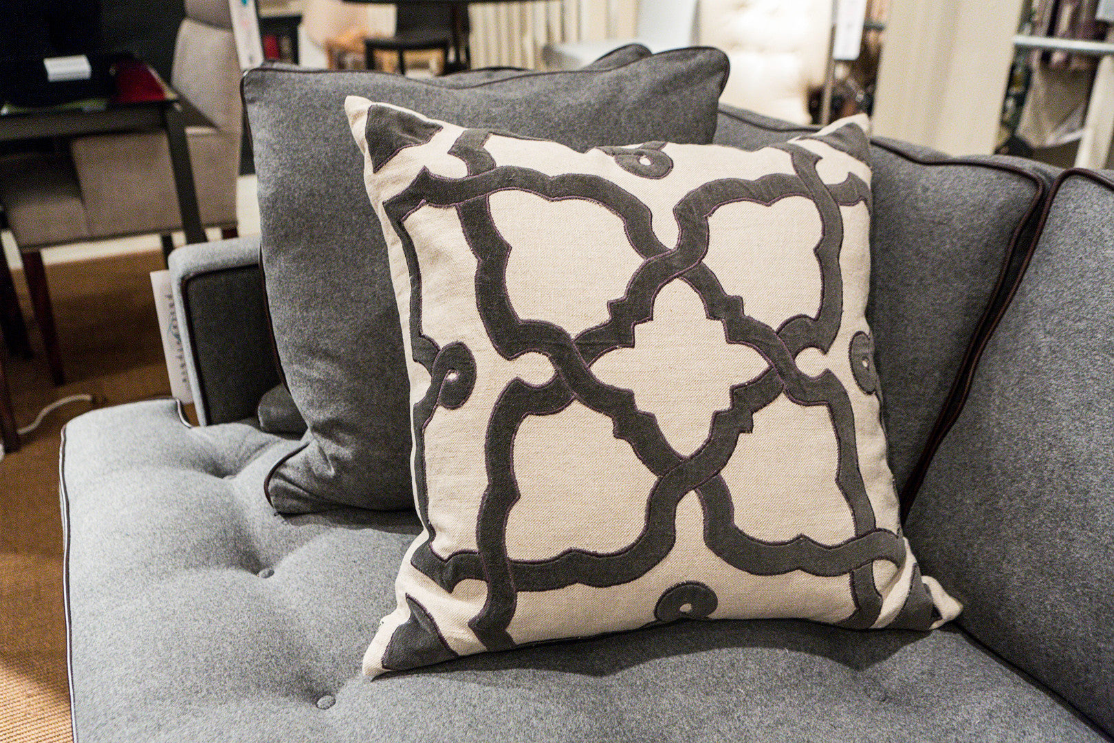Natural Linen Charcoal Velvet Pillow Callisto Home Luxe Home Philadelphia