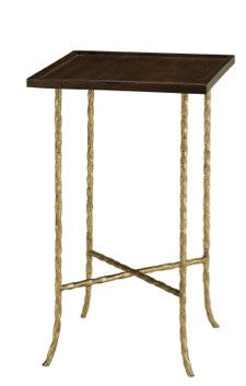 Gilt Twist Square Table with Wood Top - Currey & Co.