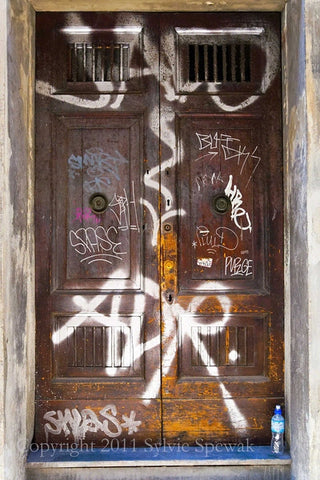 Brown Door, Grafitti Framed - Florence, Italy - Sylvie Rose Spewak