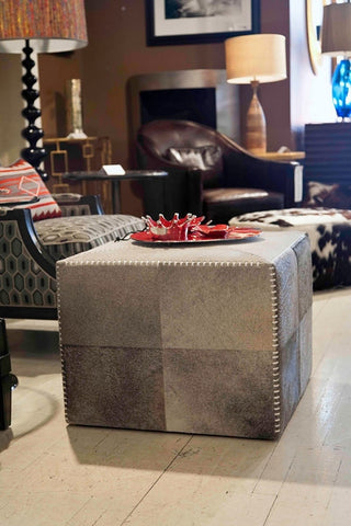 Large Grey Hide Ottoman - Jamie Young