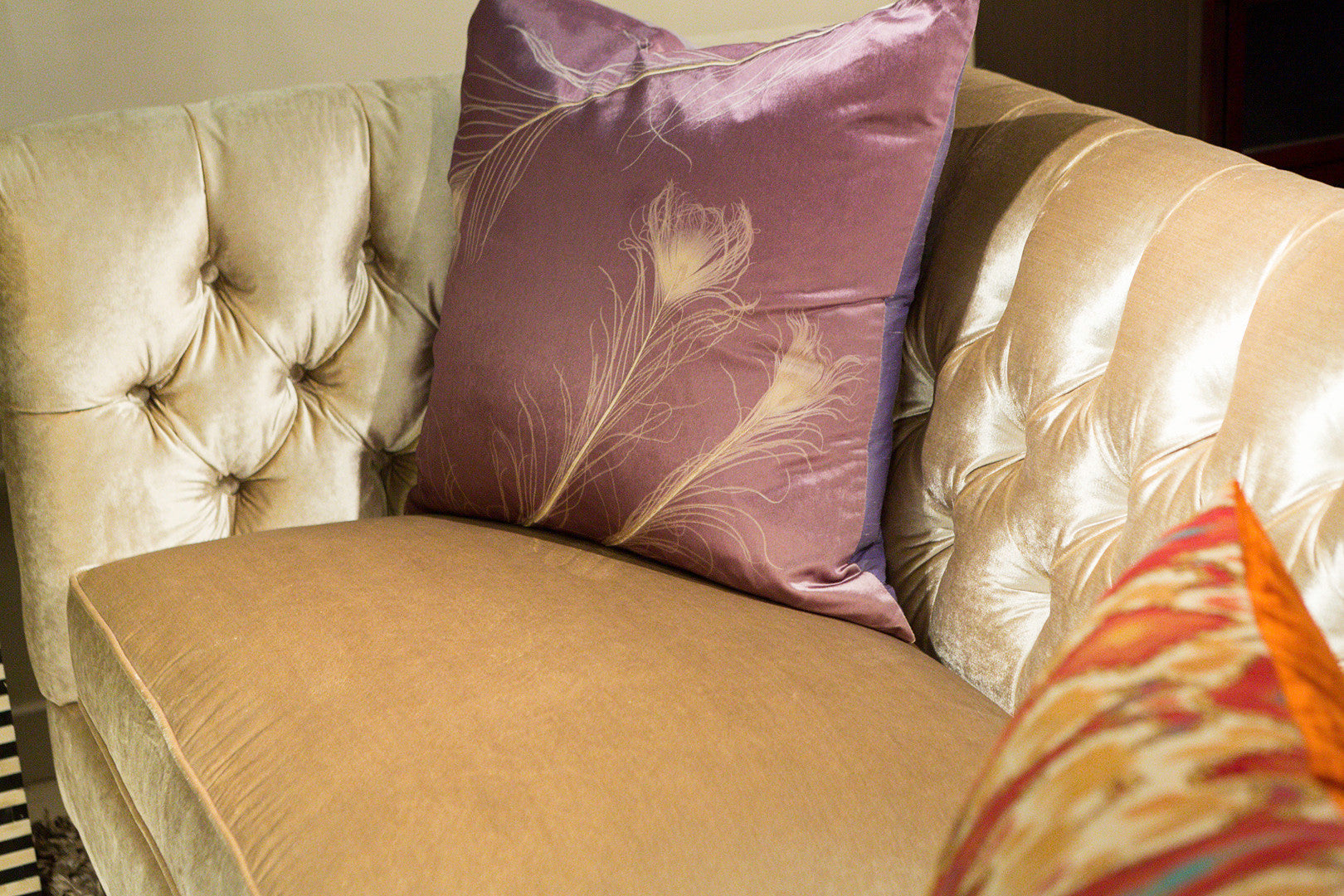 Peacock On Violet Pillow Aviva Stanoff Design Luxe Home Philadelphia