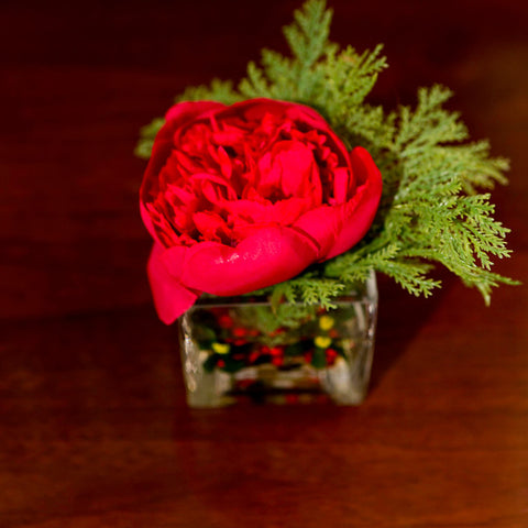 Peony & Cedar Red Glass Cube - NDI