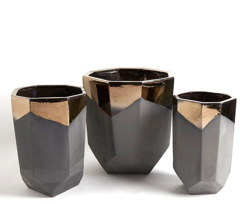 Faceted Banded Bronze Container - Global Views