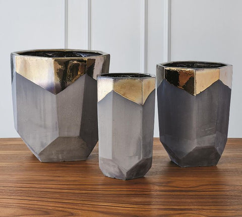 Faceted Banded Bronze Container - Global Views