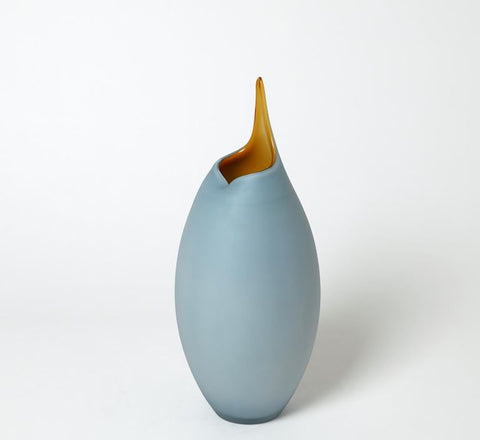 Frosted Blue Vase With Amber Casing - Global Views