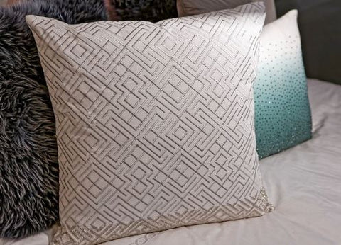 Silver Embroidered Pillow With Silver Beads - Callisto Home