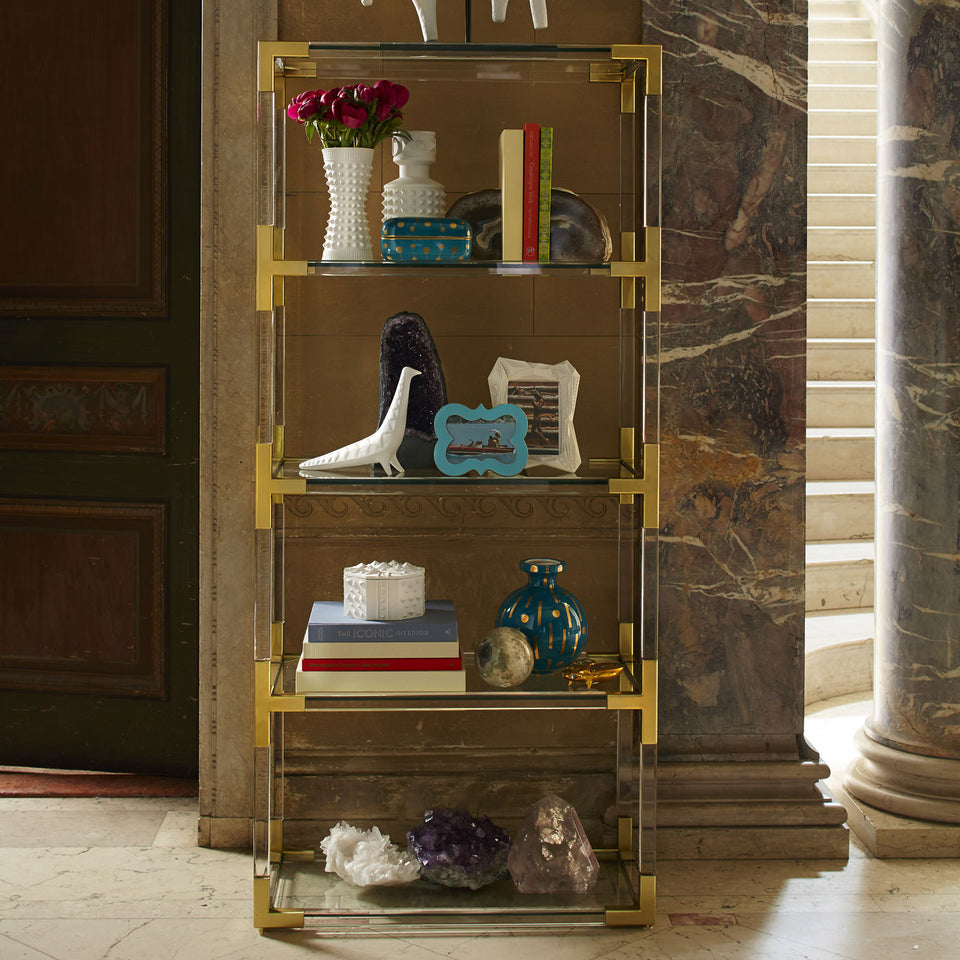 Fabulaxe Acrylic Gold Metal Modern 4 Shelf Etagere Bookcase With Glass  Shelves : Target