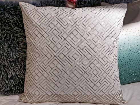 Geometric Grey beaded pillow