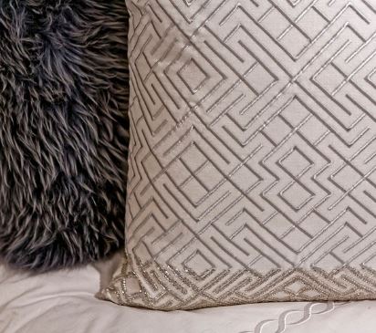 Geometric Grey beaded pillow