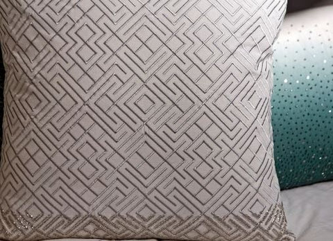 Silver Embroidered Pillow With Silver Beads - Callisto Home