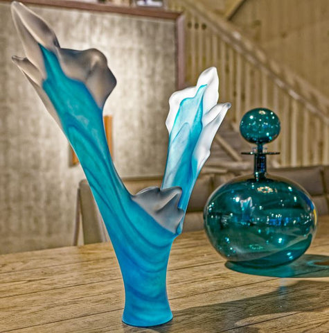 Splash Blue Aqua Glass Sculpture - Teign Valley Glass