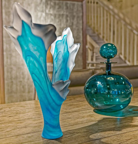 Splash Blue Aqua Glass Sculpture - Teign Valley Glass