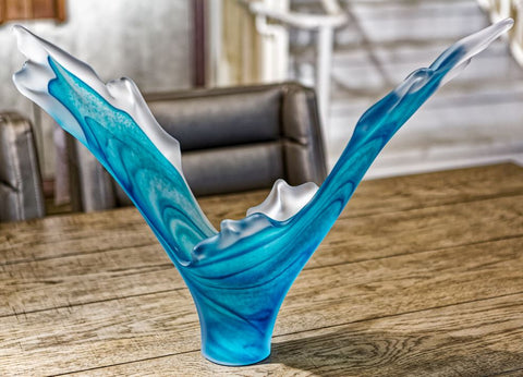 Splash Blue Aqua Glass Sculpture - Teign Valley Glass