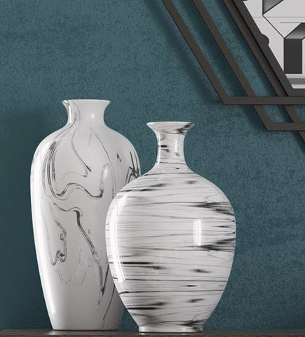 Porcelain White and Black Swirl Bottle Vase - Howard Elliott